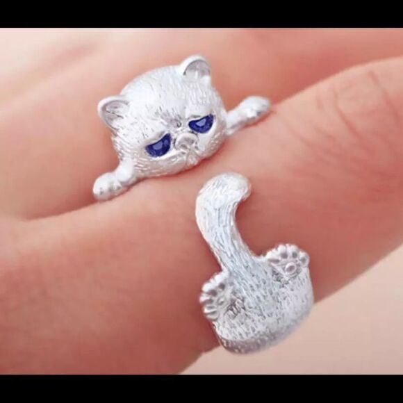 Sterling Silver Resizable Cute Cat Ring - Picture 1 of 4